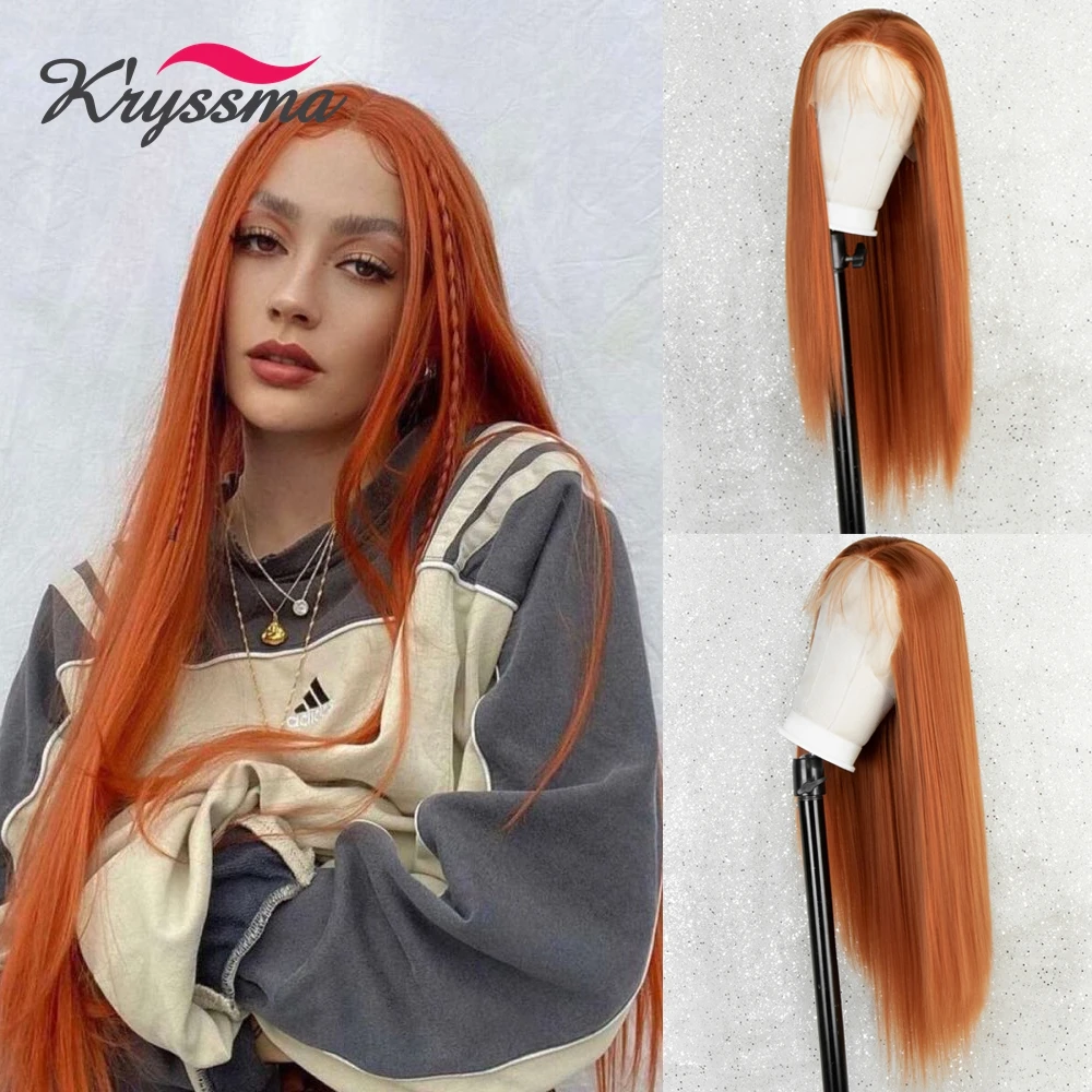 

Kryssma Long Straight Synthetic Lace Front Wigs for Women Peluca Naranja Ginger/Purple/Pink/Red/Blue Wig Natural Cosplay Wig 26"