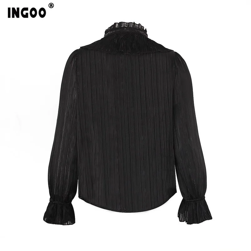 Женская винтажная шифоновая рубашка INGOO элегантная повседневная с рукавами