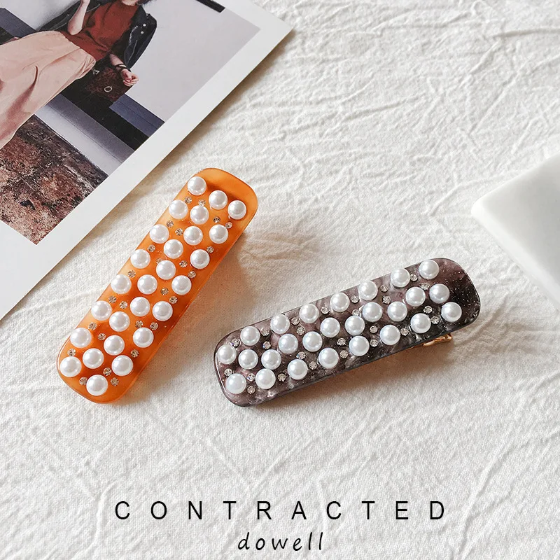 

Fashion New Geometric Acetate Hair Clip For Women Trendy Girls Pearl Hairpins Barrettes Classic Hair Accessories Head Wear