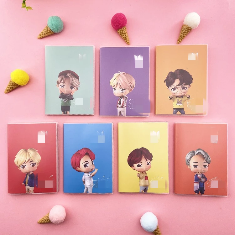 

Wholesale Kpop Bangtan Boys Q Version Flash Tinytan Cartoon Journal Diary Notepad PU Elastic Strap Notebook School Diary Book