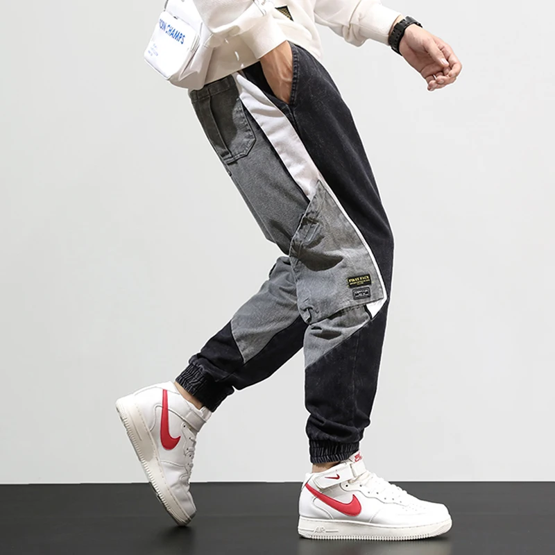 Модная уличная одежда мужские джинсы черный серый цвет свободные сшитые
