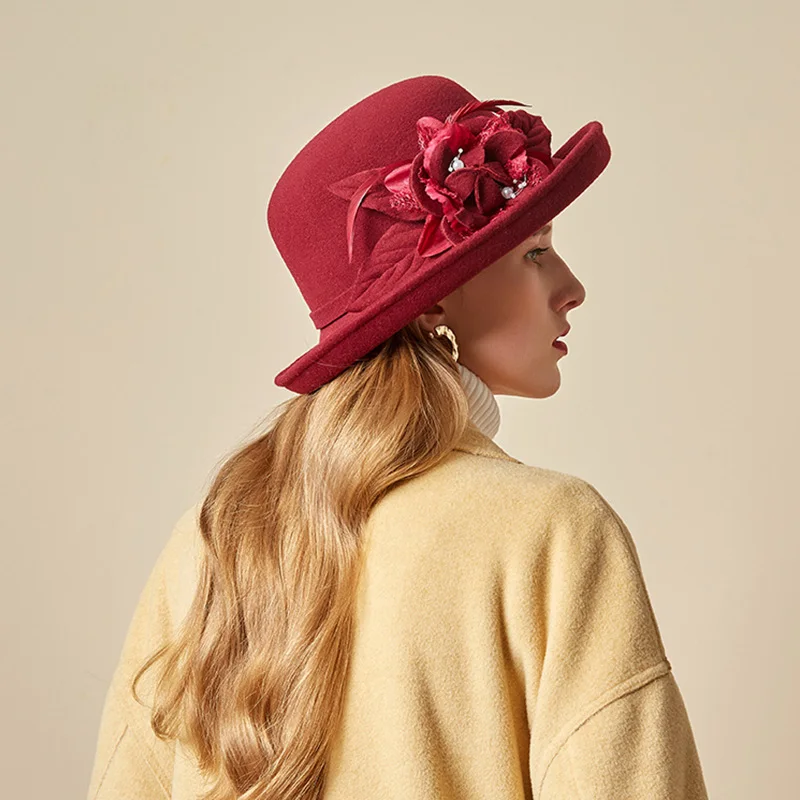 FS широкие поля шерсть фетр церковь платья для женщин дерби шапки цветок винтаж