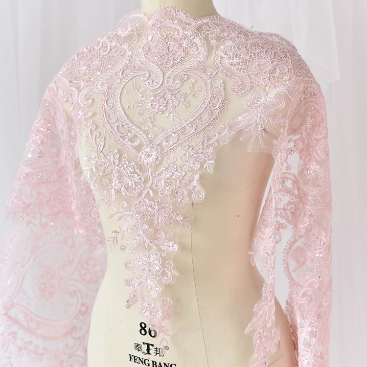 Pink 1 ярдов/партия Рафинированный вышитый блёстками сердце кружева свадебное платье аксессуары шнуруют отделку для свадебного платья - Цвет: Pink