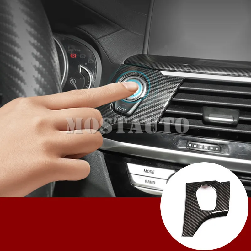 

For BMW X3 G01 X4 G02 Carbon Fiber Style Console Engine Start Stop Button Cover 2018-2021 1pcs Car Accessories Interior Car Trim