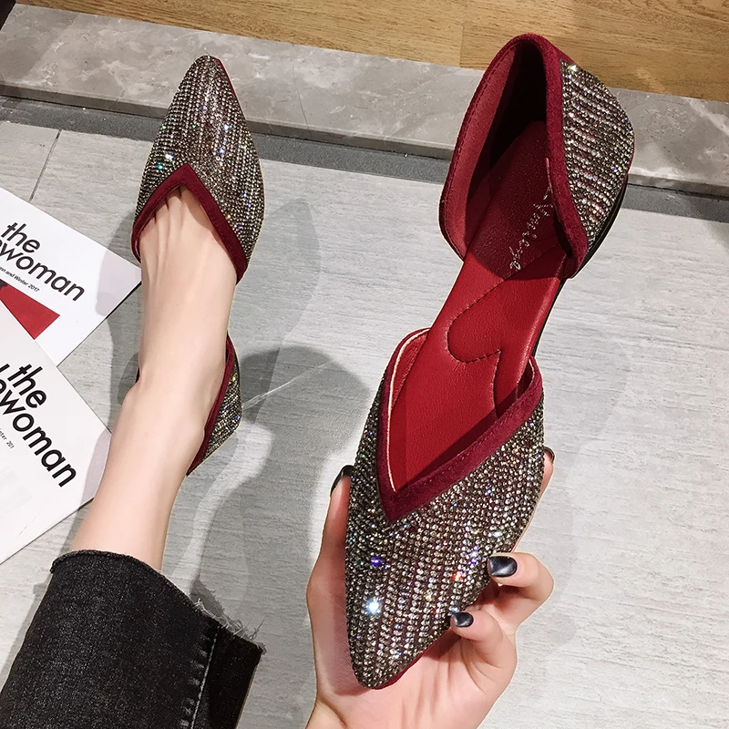 

Women's shoes pointed shoes 2020 spring new fashion rhinestone shallow mouth overshoes flat shoes