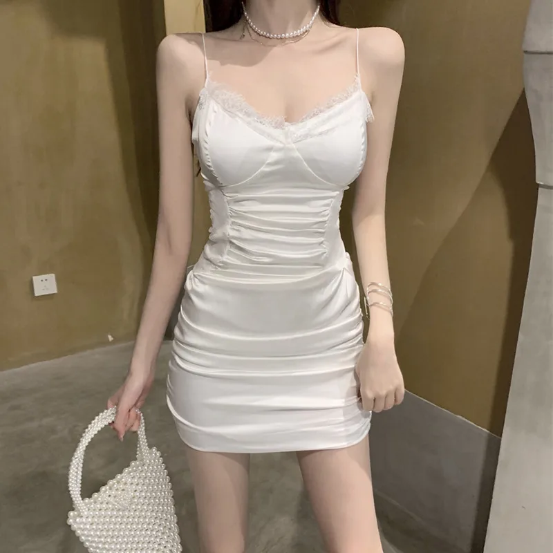 

Off-the-shoulder sleeveless sexy dress slim fold V-neck dress back zipper white dress party clothes A698