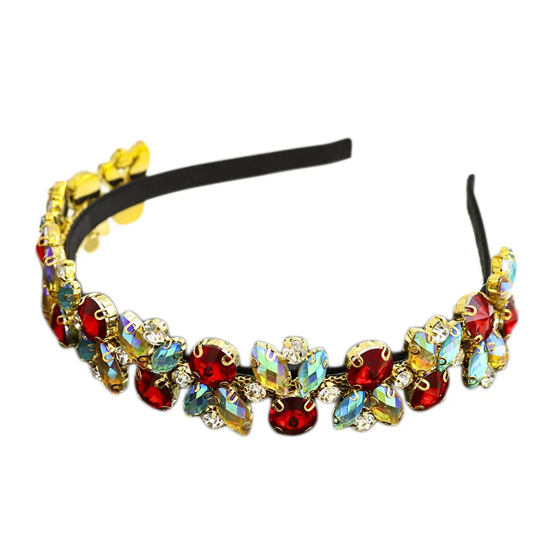 Повязка на голову женская широкая украшенная кристаллами в стиле барокко |