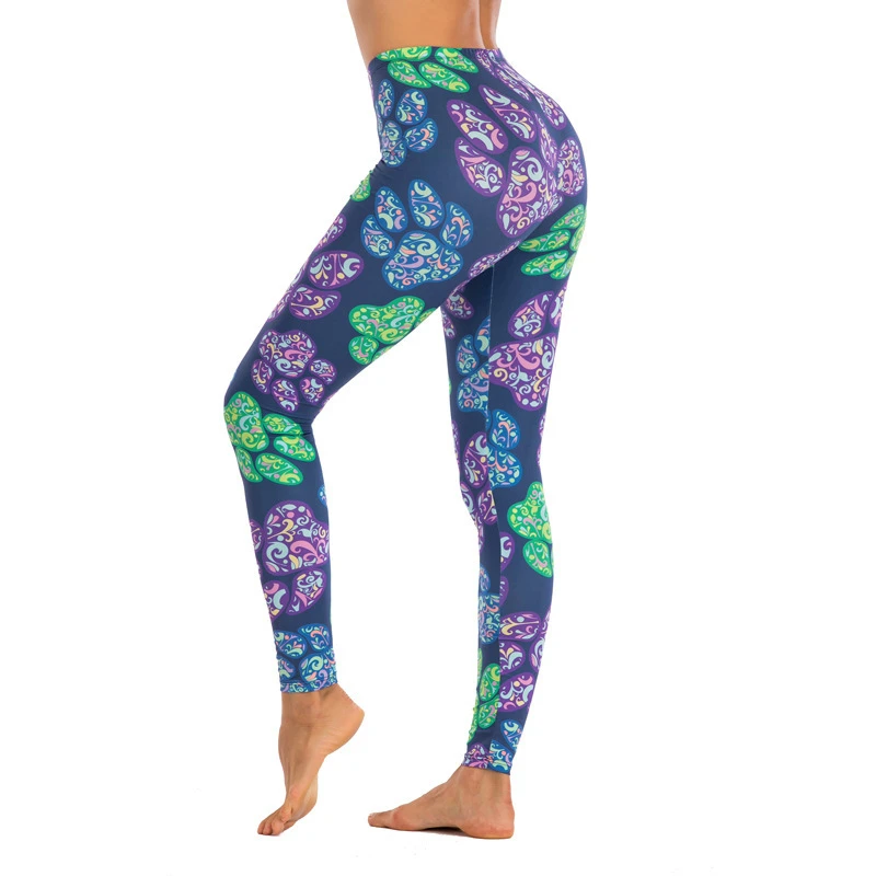 

New Design Purple Breathable Pants Women Fashion Silm Woman Fitness Legging Stretchy Dogs Paw Printing Milk Shreds Leggings