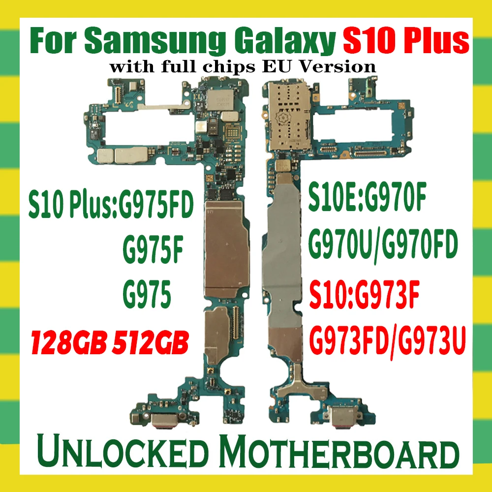 100% оригинальная материнская плата 512 ГБ для Samsung Galaxy S10 Plus G975F G975FD G975U G973F G973FD G973U S10E