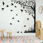 Большие боковые стекла древесная птичка, листья стены Стикеры спальная; Игровая ветви дерева джунгли лесной Наклейка на стену детской комнаты виниловые обои Декор