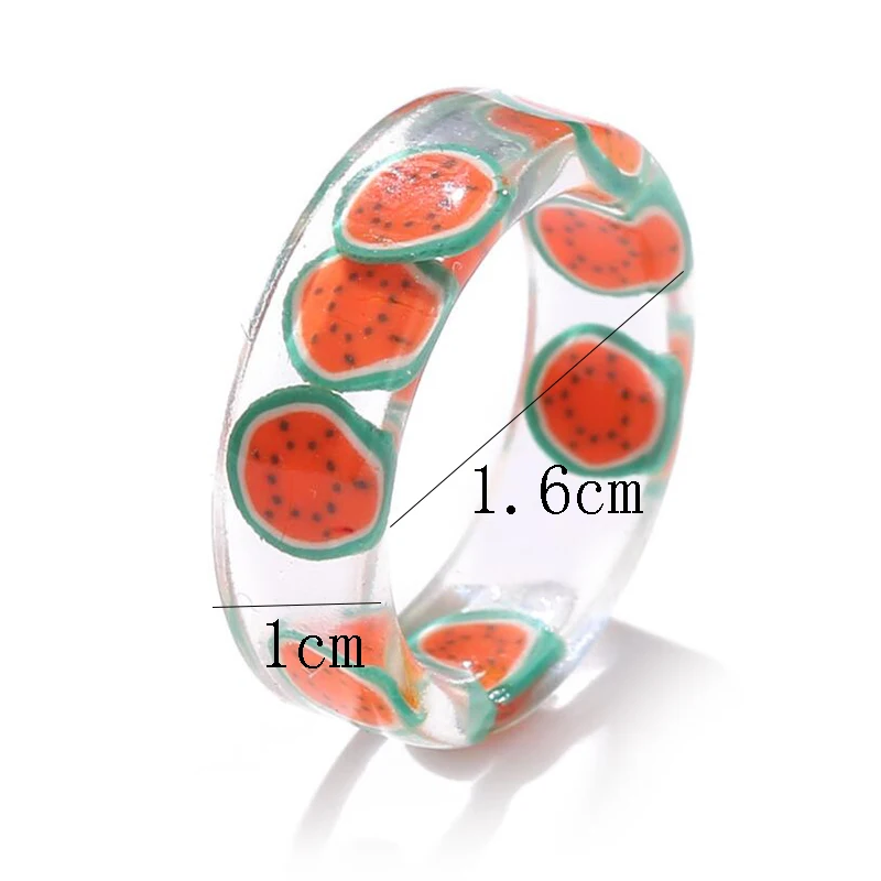 

2021 Korean Fashion Fresh Fruits Transparent Resin Acrylic Ring For Women Girls New Design Strawberry Lemon Finger Jewelry Gifts