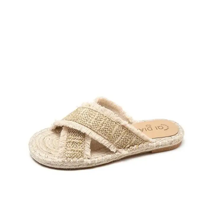 

Female Shoes Slippers Casual Low Fringe Slides 2021 Luxury Flat Summer Fabric Basic PU TPR Cotton Flat Shoes Female Slippers Wom