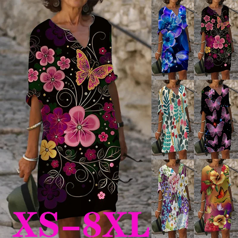 

Fashion Plus Size Dress Party Dress Pure Cotton Dress Autumn and Winter Short-sleeved Mini Dress New Printed Dress
