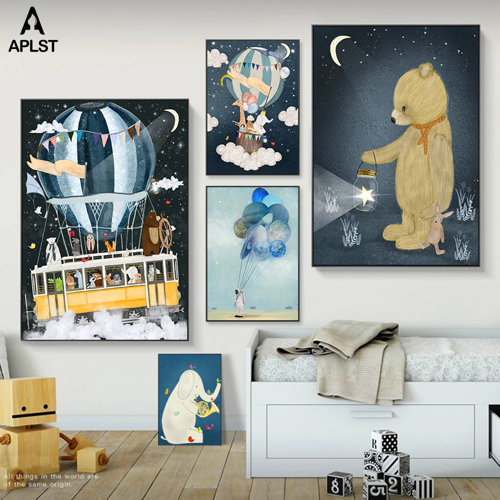 Постер на холсте для детской комнаты с изображением астронавта воздушного шара