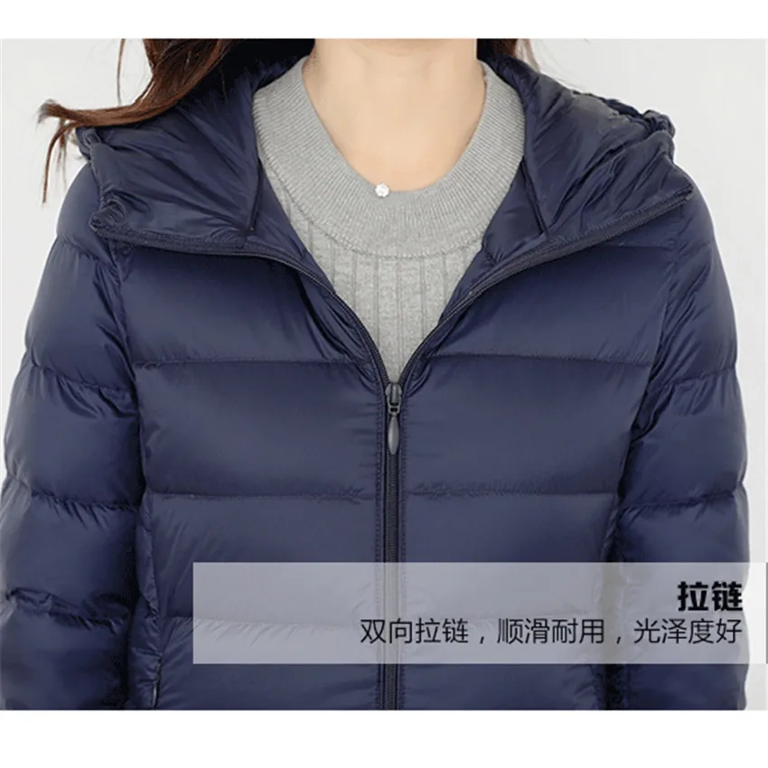 

New Fashion Autumn Slim Women Midi Long White Duck Down Jacket Hooded Coat Down Jacket Lady Down Coat Female Winter Jackets 1090