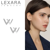 lexara european small letter w stud earring for women trendy ol style inlaid zircon double v design original brand jewelry
