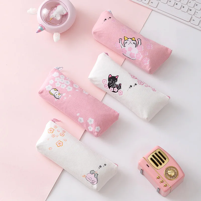 Милый Вишневый кошка Карандаш Чехол для девочек Kawaii Сакура коробка ручек и