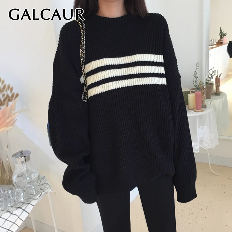 Женский свитер в полоску GALCAUR повседневный вязаный пуловер с круглым вырезом и