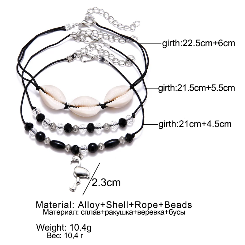Black Rope Beaded Ankle Chain Animal Pendant Anklets For Women Summer Beach Shell Anklet Bohemian Bracelets On Leg Foot Jewelry