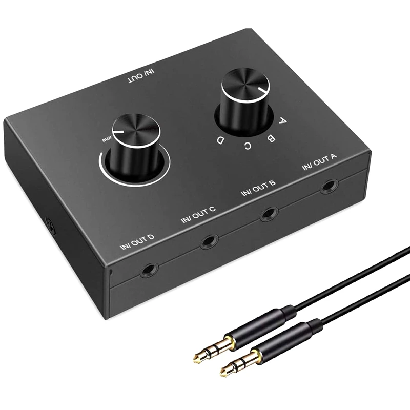 

4 Port Audio Switch, 3.5mm Audio Switcher, Stereo AUX Audio Selector, 4 Input 1Output/1Input 4 Output Audio Switcher Box