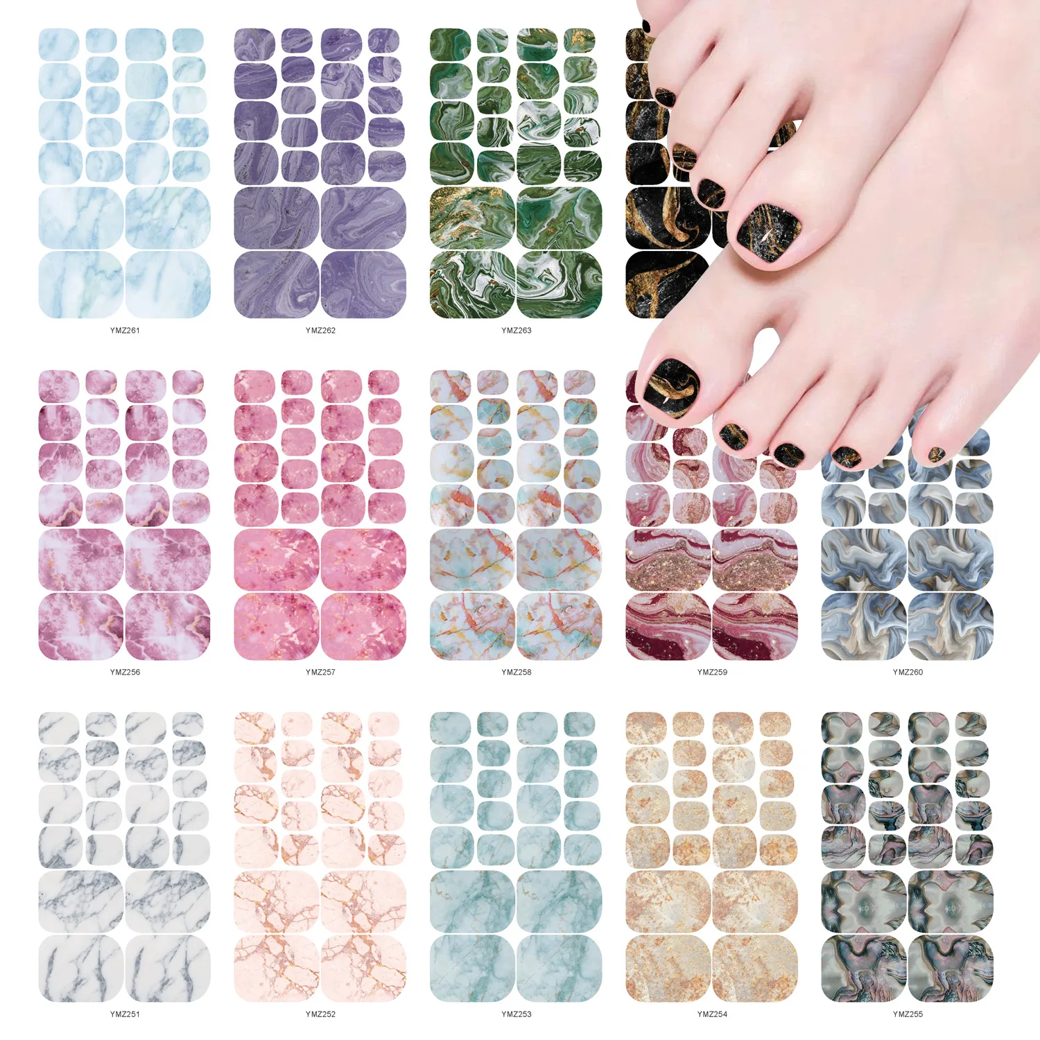 

Hot Design Nail Stickers Marble Toenail Sticker Waterproof Foot Nail Sticker and Decals Starry Wraps Nail Art Decorations