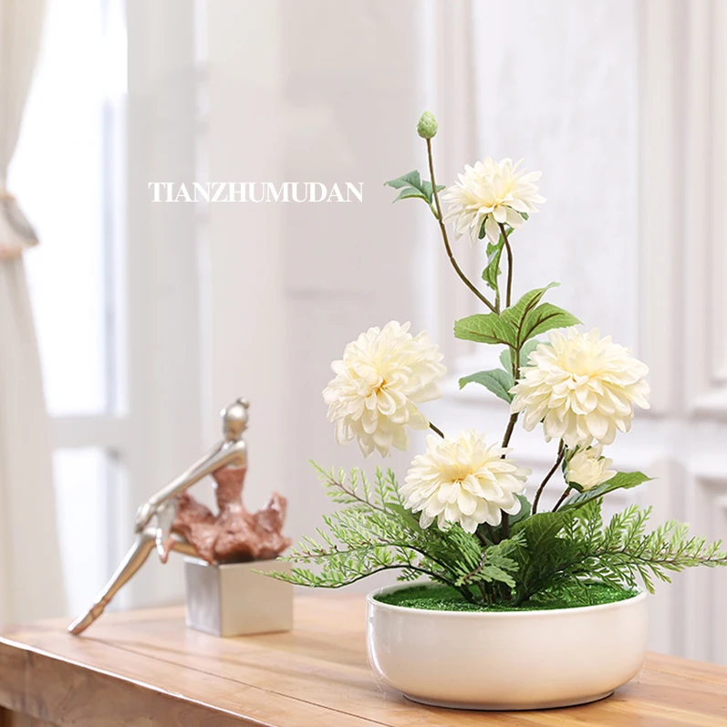 

Современная керамическая ваза, имитация пиона Tianzhu, Цветочный набор, домашняя гостиная, настольное украшение, магазин, Клубное украшение, ре...