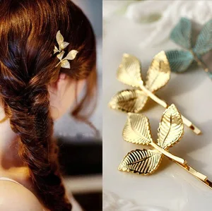 New Arrival Fashionable Women Clip Hairpins Wedding Tiara Gold Leaf Hair Clip Styling Tools