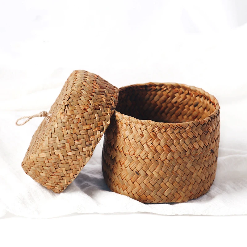 Водоросли Плетеный корзина с крышкой Цветочная композиция для украшений мини