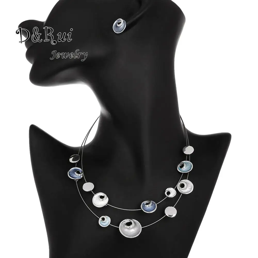 В богемном стиле Многослойные модные серьги и ожерелье Ювелирные наборы для