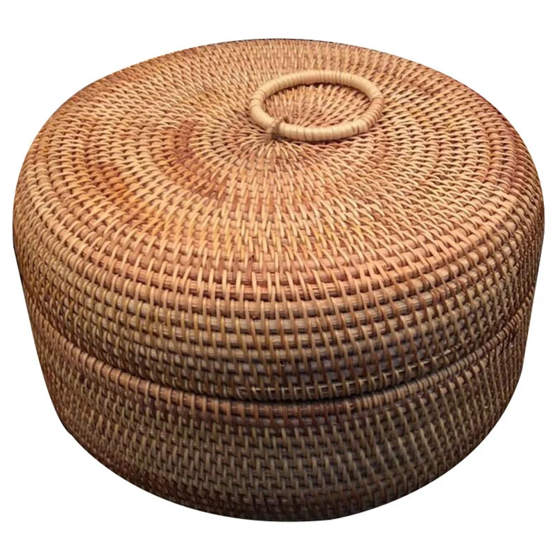 

Autumn Rattan Weave Fruit Basket Round Organizers Box Dried Fruit Candy Snacks Dessert Food Storage Container with Lid