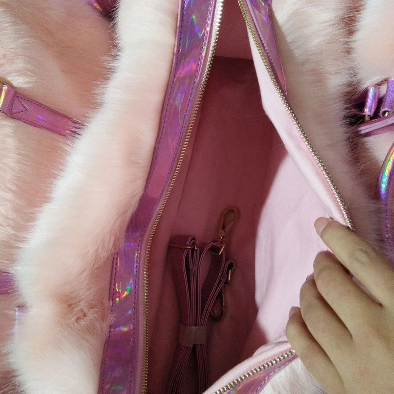 Модные роскошные женские сумки тоут плюшевые розовые милые дорожные для девушек