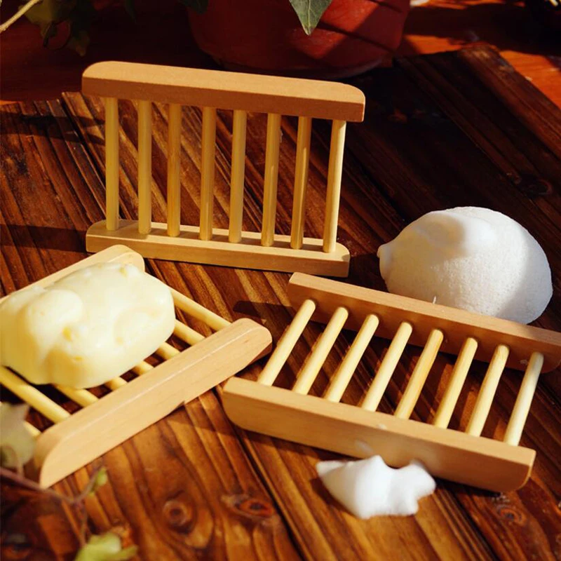 

New Hot Sale Natural Wood Bamboo Soap Drainer Dishes Tray Soap Dry Holder Storage Rack Plate