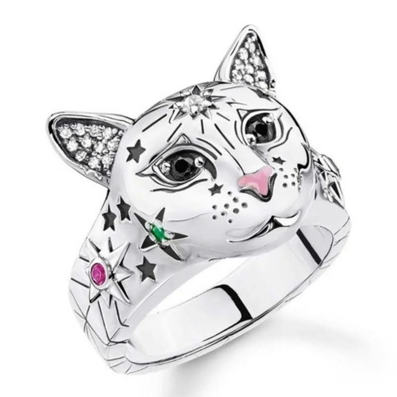 

Cute Fortune Cat Shape Women Opening Rings Silver Color Dance Party Finger Ring Delicate Girl Gift New Fashion Party Jewelry