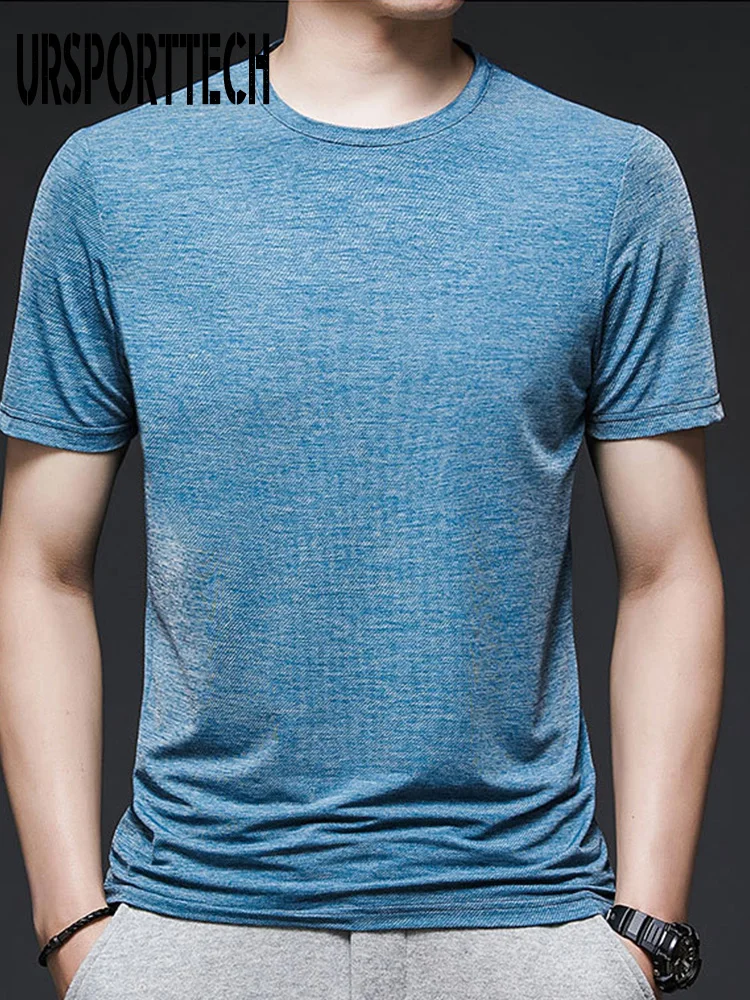 

URSPORTTECH Summer T-shirt Men Oversize O-neck Solid Men Tshirt Short Sleeve Breathable Sports Leisure Male Men's T-shirt Tops