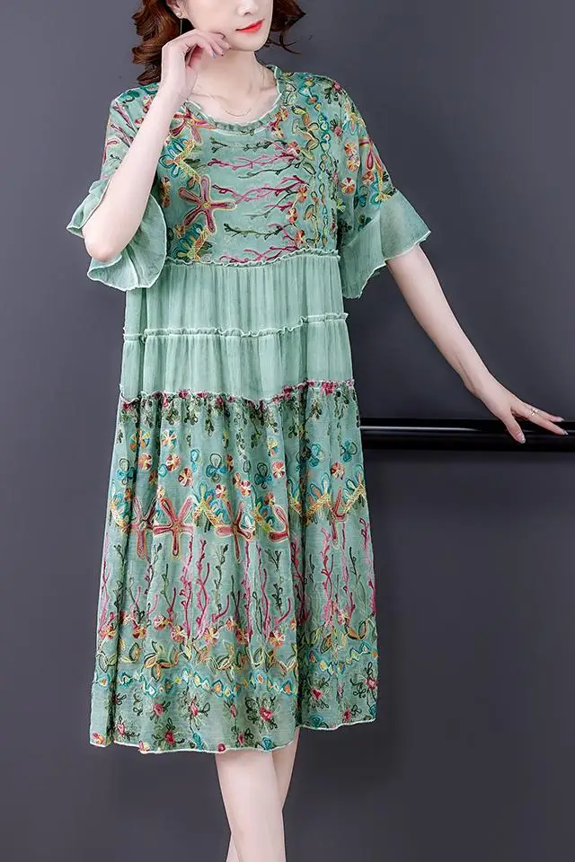 Летнее элегантное платье цветочной вышивкой свободные миди платья 2021 Винтаж 4XL