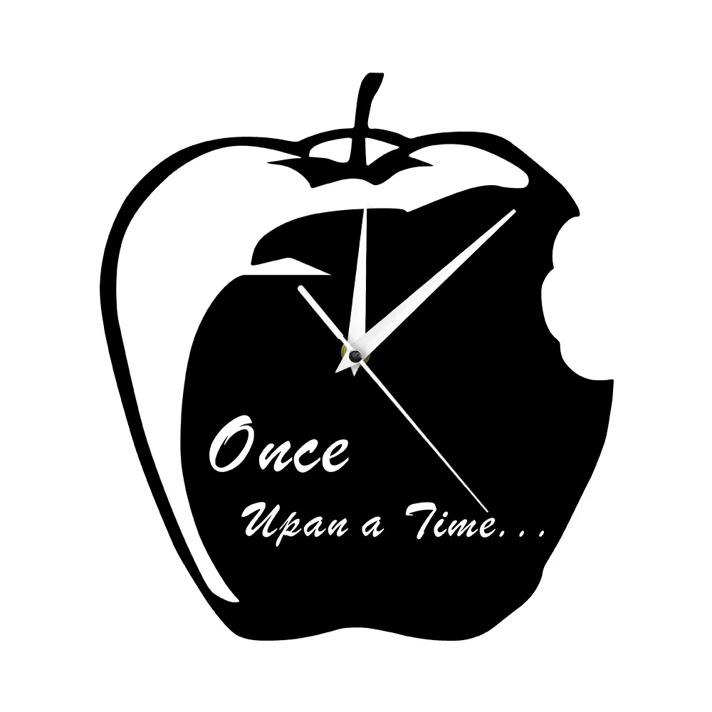 Once Upon A Time Fairytale Bitten Apple Shape Clock Black and White Modern Wall Silent Quartz Home Decor | Дом и сад