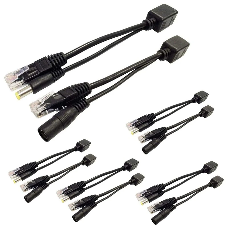 

5 Pairs Passive PoE Injector and PoE Splitter Kit with 5.5X2.1 mm DC Connector RJ45 Power Over Ethernet