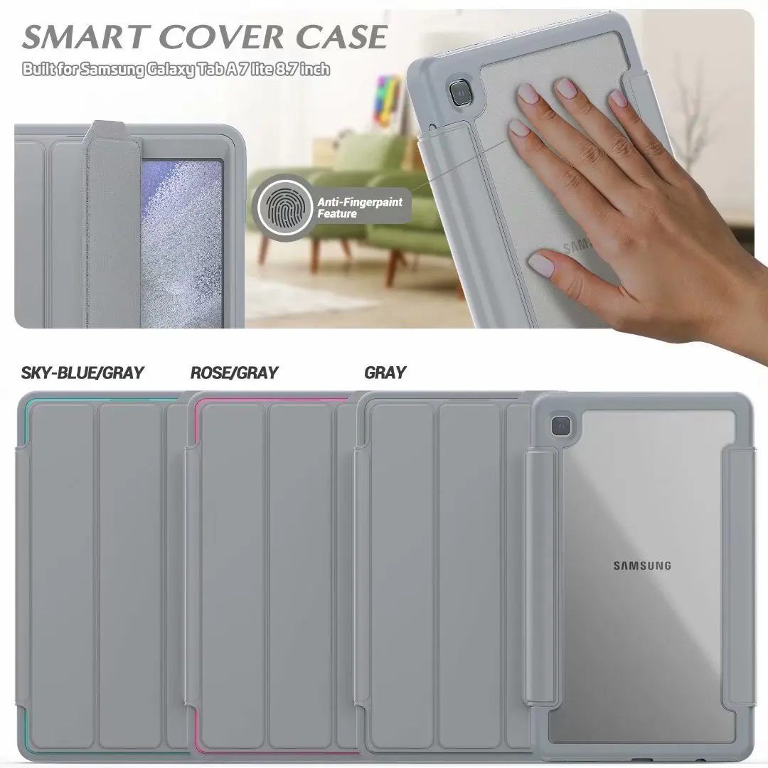 Harmless products Smart Case for Samsung Galaxy Tab A7 Lite 8.7 SM-T220 T225 2021 Transparent Back Cover Case+pen