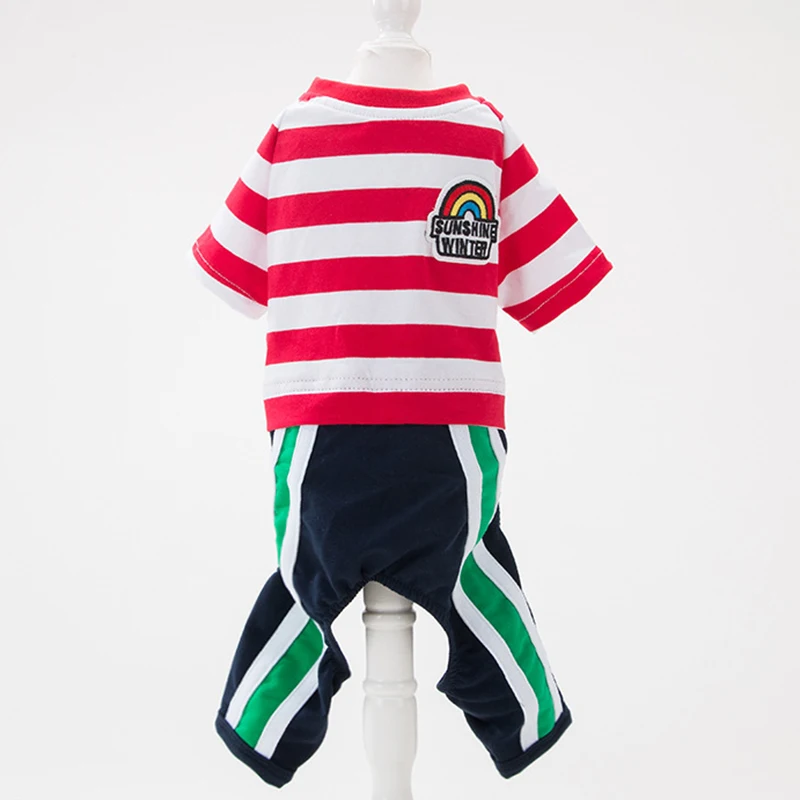 

Designer Dog Clothes Striped Dog Spring Summer Thin Sports Four-legged Clothing Suit Comfortable and Breathable Exquisite Design