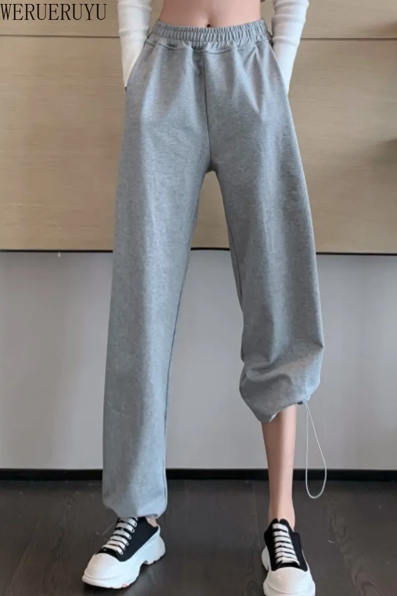 

WERUERUYU Sweatpants Women Baggy Pants Women Gray Spring Wide Leg Sweat Pants Oversized Streetwear High Waisted Trousers