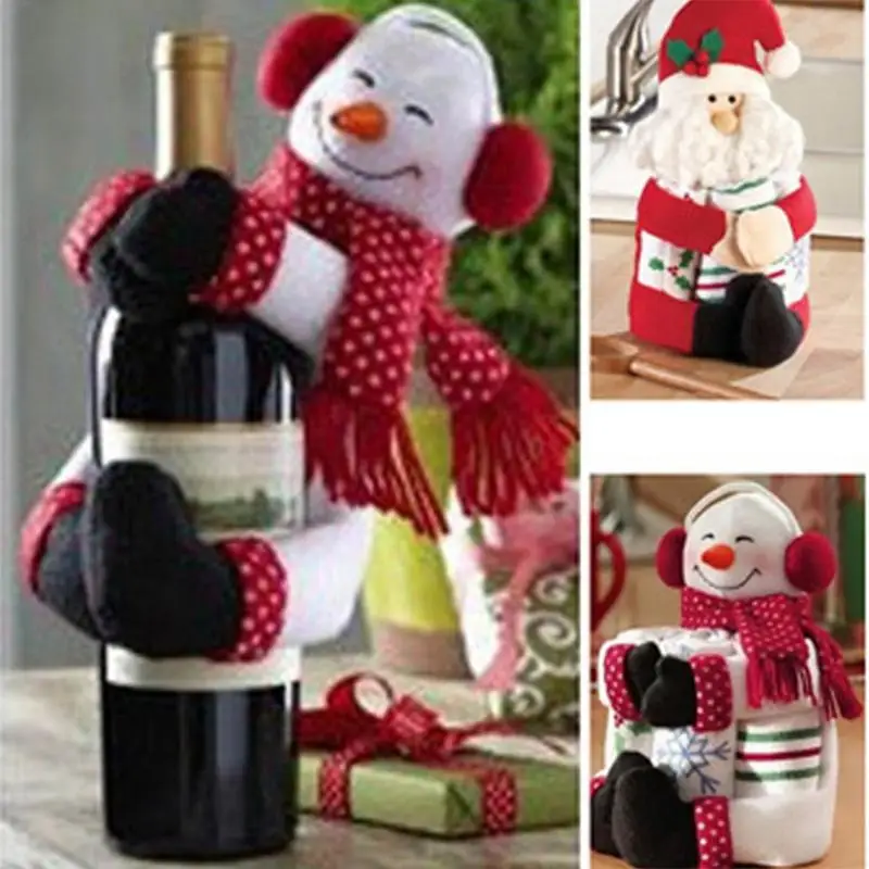 

Christmas Wine Bottle Covers Bag Holiday Santa Claus Champagne Bottle Cover Red Merry Christmas Table Decorations For Home