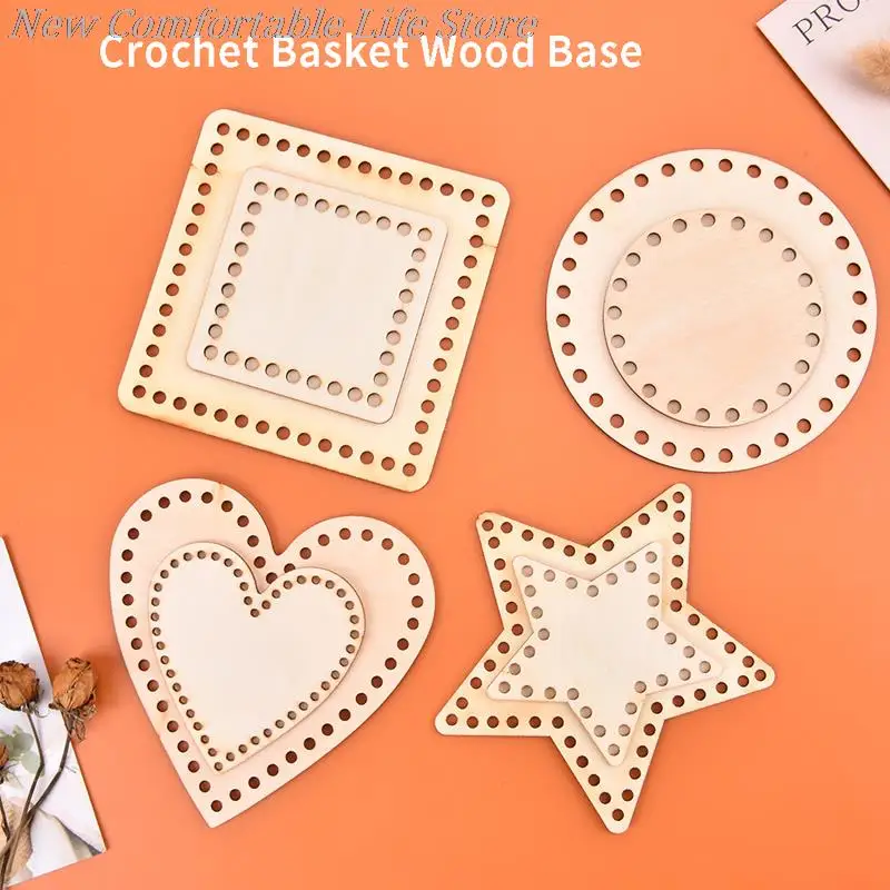 

Natural Wooden Basket Bottom Shape Crochet Basket Wood Base for Craft DIY