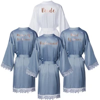 matt satin lace robe with trim gown bridal robe wedding bride robes bridesmaid kimono robe bridal robes dusty blue new