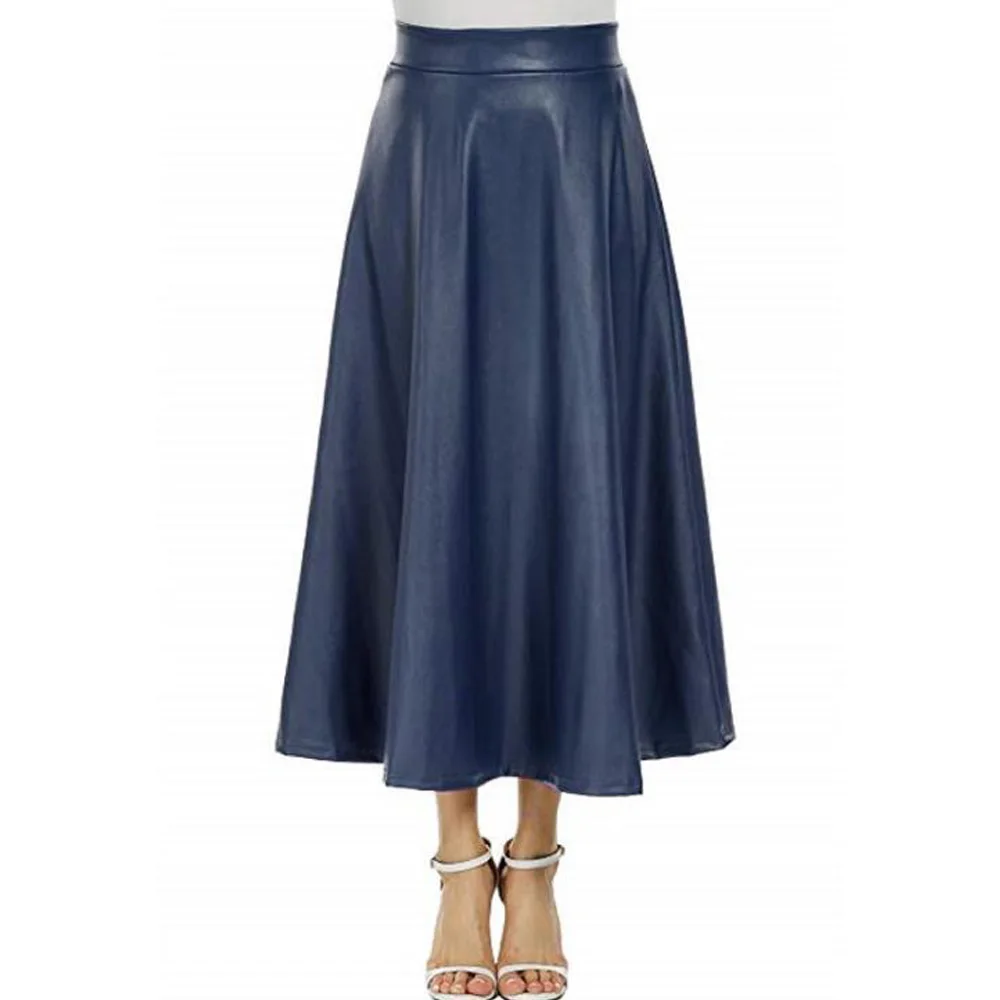 

Autumn Winter Leather Skirt Woman Vintage PU Long Skirts Womens Fashion Gothic High Waist A-line Flare Black Skirt Faldas Largas