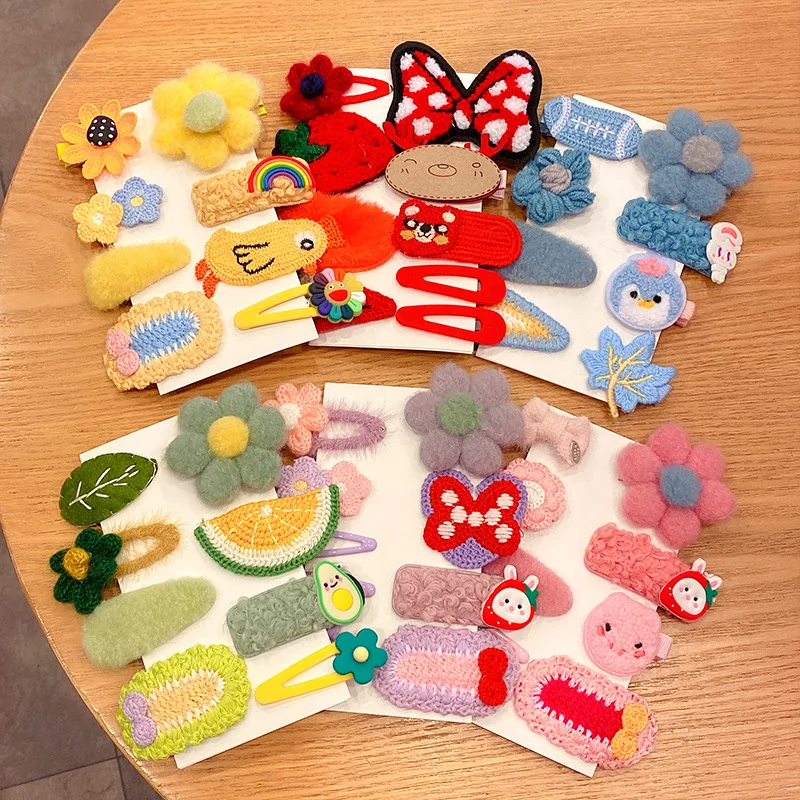 

8 шт./компл. новые милые плюшевые заколки для волос с цветочным бантом из мультфильма для девочек, детские милые заколки для волос, заколки-пр...