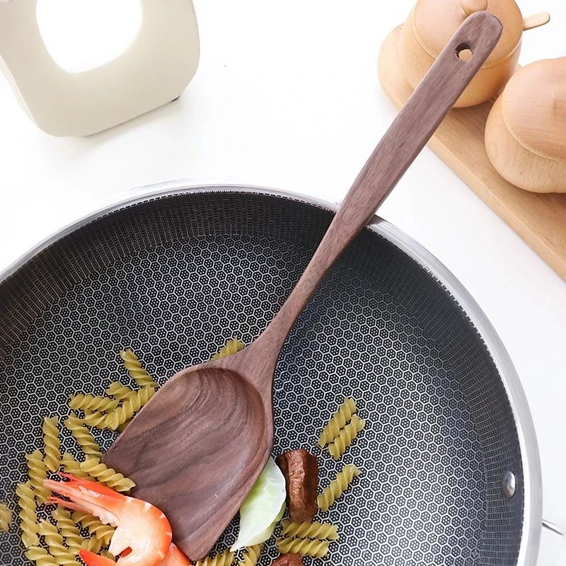 

Black Walnut Wooden Spoon Non-stick Spatula Handle Cooking Spoons Long Handle Wooden Spoon Cooking Kitchen Utensils Set 5PCS