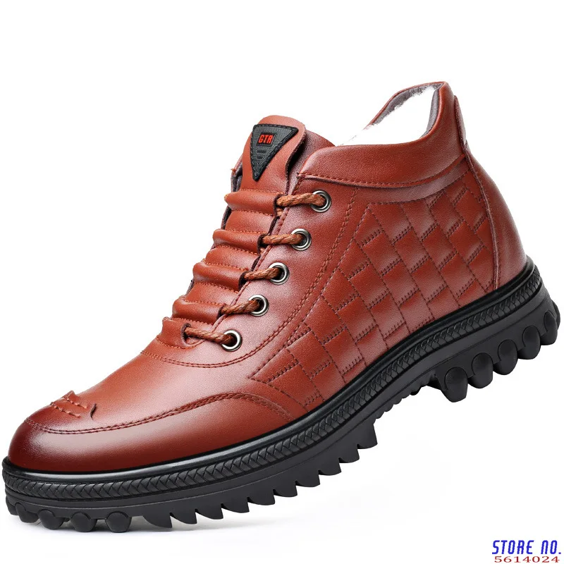 

Мужские зимние ботинки из натуральной кожи, Нескользящие ботильоны с шерстяной внутренней подкладкой, водонепроницаемые ботинки для отца, ...