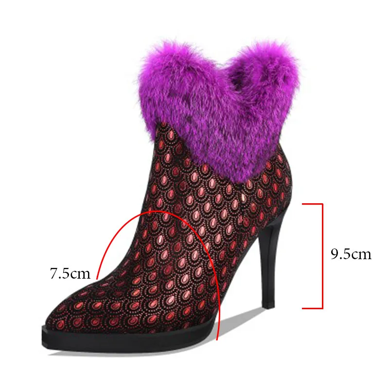 Роскошные женские ботильоны Зимняя женская обувь на платформе с острым носком
