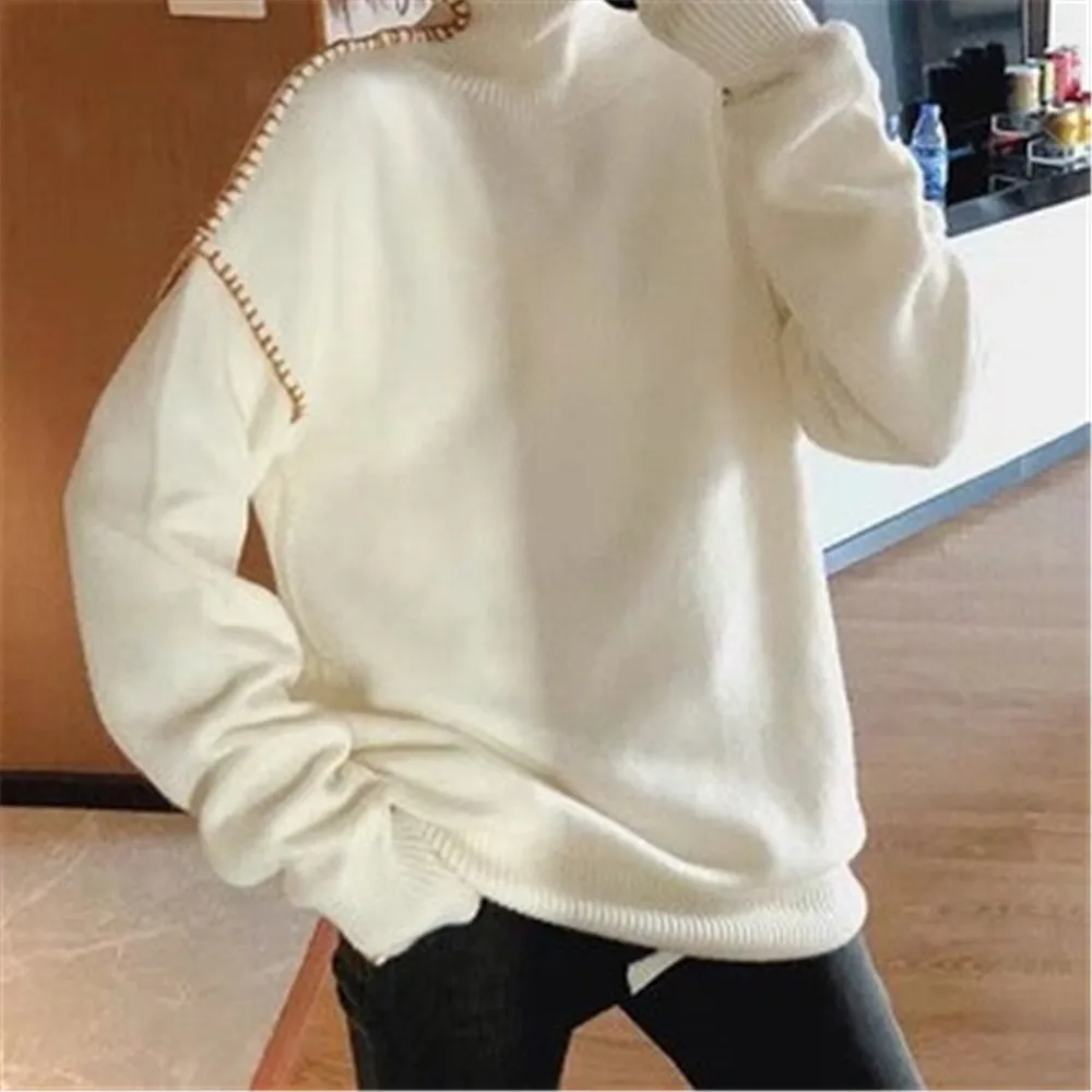 Женский длинный вязаный свитер повседневный Свободный пуловер с