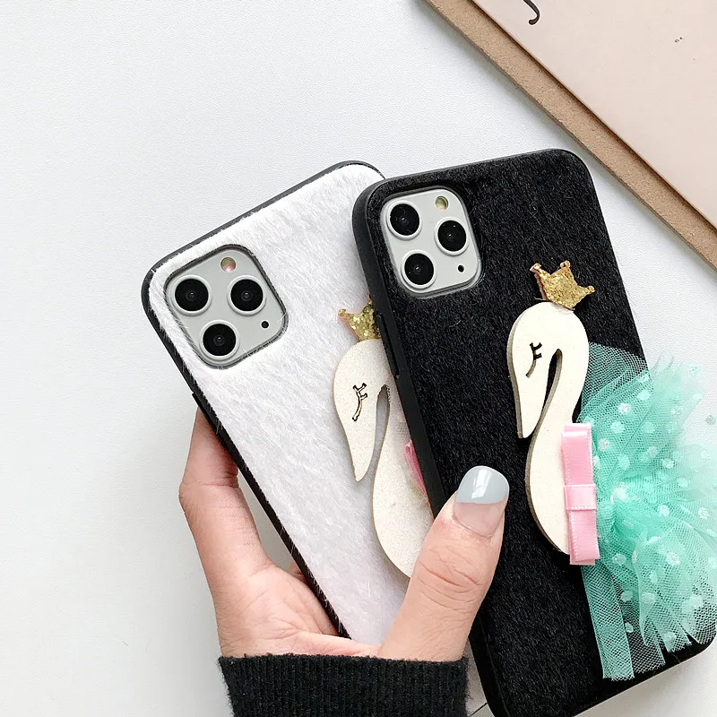 For Samsung Galaxy S 7 8 9 10 plus pro edge Note Winter fluff Phone Case Yarn Swan for A J Series M10 20 30 |